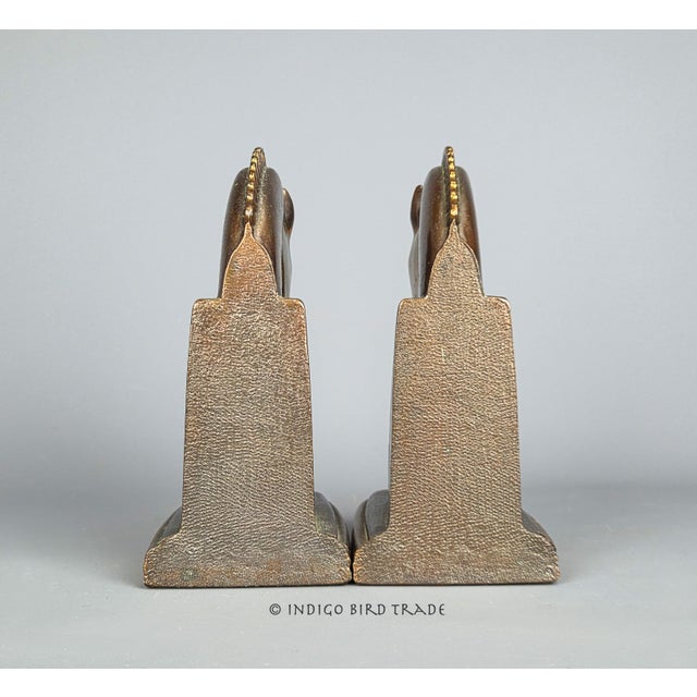 Metal 1930s Vintage Art Deco Ray Dodge Bronze Trojan Horse Bookends For Sale - Image 7 of 9
