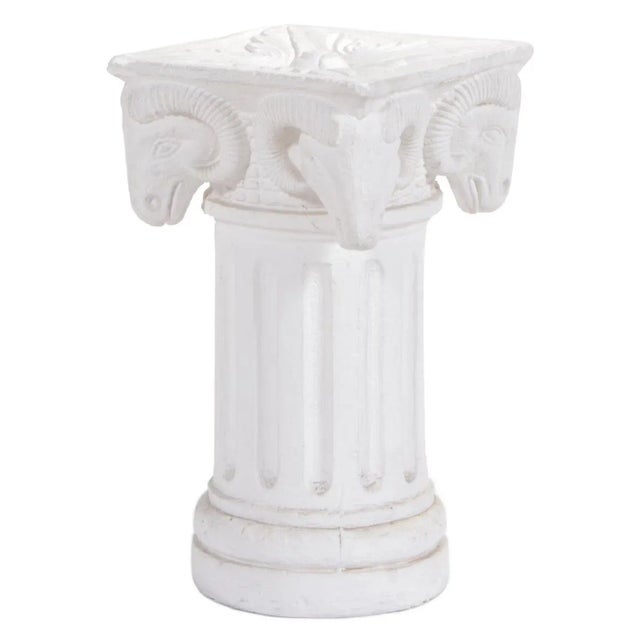 1970s Rams Head Neoclassical Furniture Pedestal Column Plant Stand White For Sale - Image 9 of 12