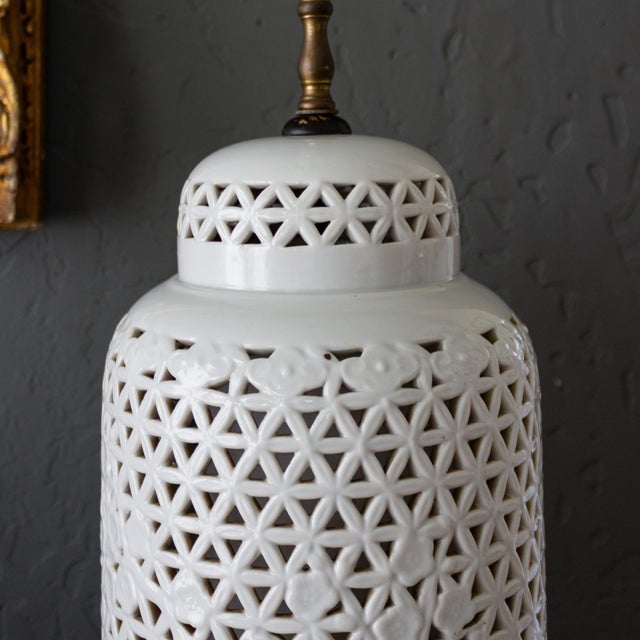 1960s Pierced Porcelain Blanc De Chine Ginger Jar Lamp For Sale - Image 18 of 18