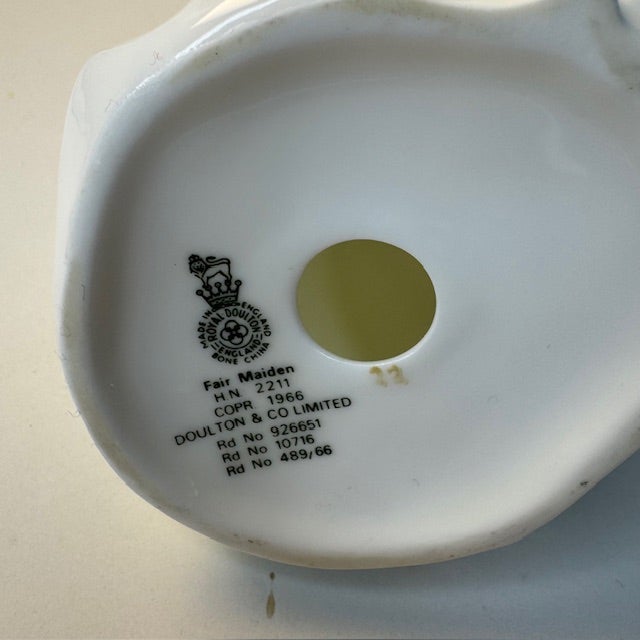 Vintage Royal Doulton “Fair Maiden” Bone China Figurine, England, 1966 For Sale - Image 11 of 12