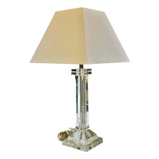 1970s Neoclassical Crystal Column Table Lamp For Sale