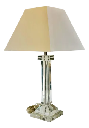 1970s Neoclassical Crystal Column Table Lamp