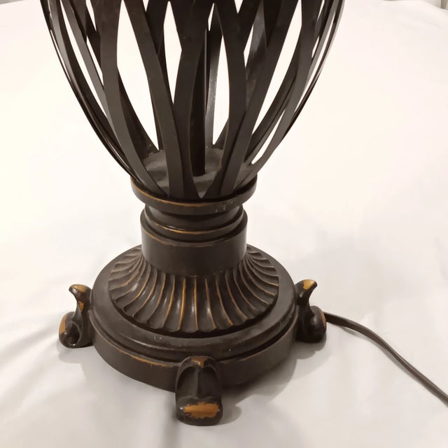 Bronze 1974 Vintage Openwork Metal Table Lamp Bronze Color With Gold Accent For Sale - Image 8 of 12