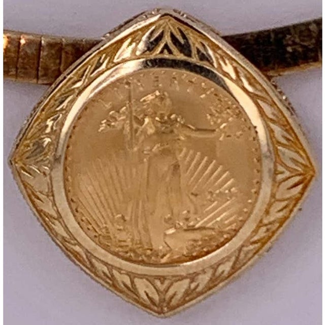 14 Kt Yellow Gold Coin Pendant Necklace 32 Grams Total 18 Inch Italy