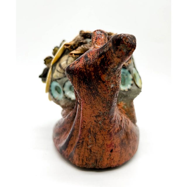 Mid 20th Century Vintage Folk Art Cement Snail Figurine With Seashell Floral Shell – Coastal Paperweight Decor For Sale - Image 5 of 11
