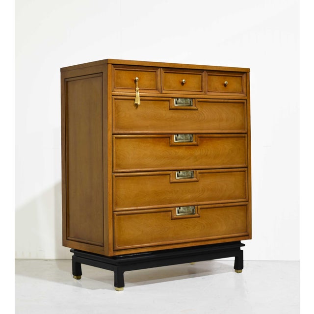 Chinoiserie Mid Century Chinoiserie Style Highboy Dresser by American of Martinsville For Sale - Image 3 of 12