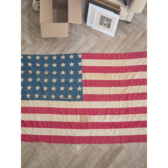 Early 20th C Cotton American Flag With Patina For Sale - Image 18 of 18