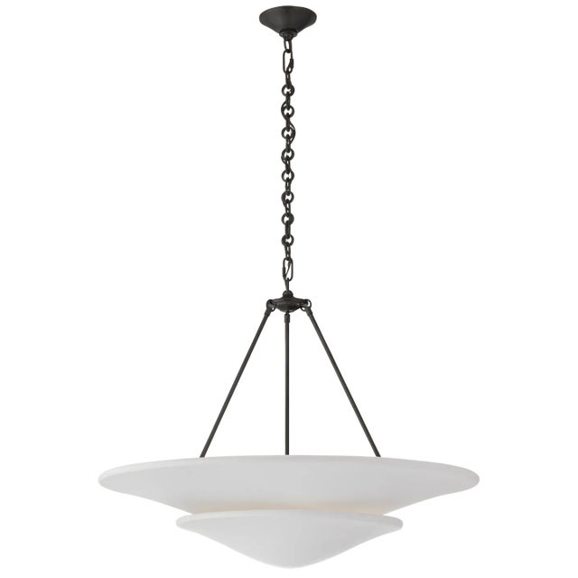 Mollino Large Tiered Chandelier in Bronze with Plaster White Shade Designer: AERIN Canopy: 5" Round Mounting: Chain Shade...