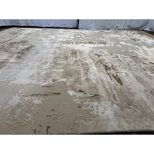 Rh Restoration Hardware Riva Hand-Knotted Rug — 9' × 12' Dove/Wheat | Wool & Viscose Blend For Sale - Image 18 of 18