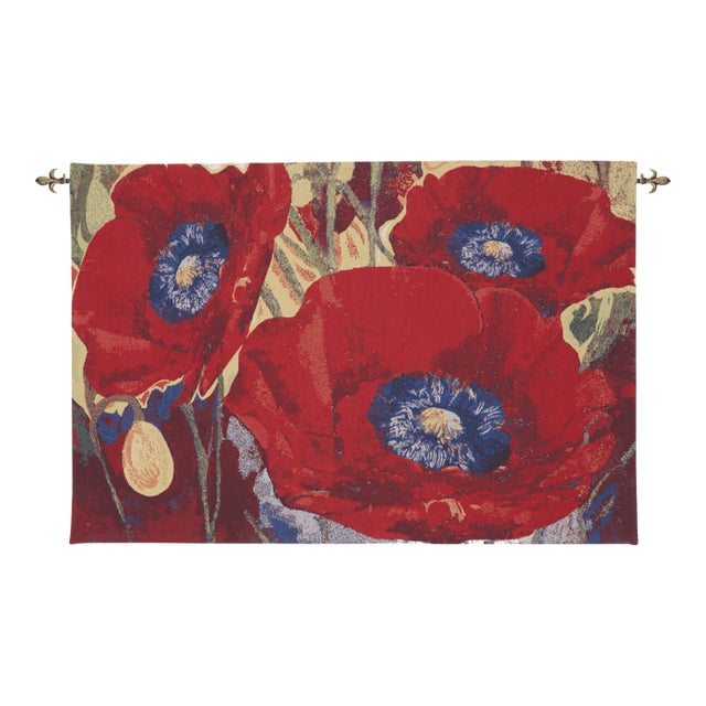 Impressionist Poppies Loom Woven Tapestry - 53 X 86 Cm (1'9" X 2'10") - Requires Rod Size 2 For Sale