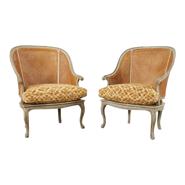 Pair of Hendrix Allardyce Key West Caned Bergere Armchairs For Sale