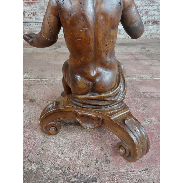 Brown 18th Century Antique French Hand-Carved Walnut Cherub Plant Stand For Sale - Image 8 of 10
