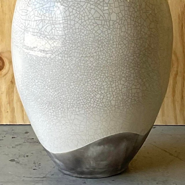 Vintage Boho Crackle Glaze Raku Floor Vase For Sale - Image 9 of 12