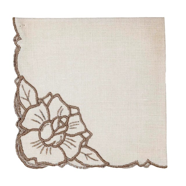 Mid 20th Century Vintage Linen Luncheon Napkins With Embroidered Flower Motif- Set of 8 For Sale - Image 5 of 9