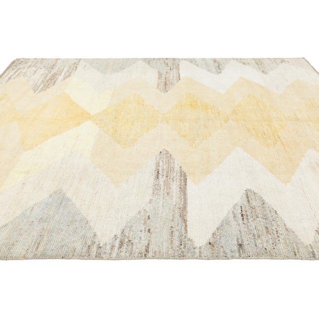 Textile Modern Moroccan Style Wool Rug With Diamond and Zigzag Motifs in Neutral Tones For Sale - Image 7 of 11