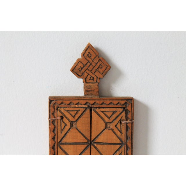 Brown Ethiopian Orthodox Coptic Triptych Icon Hand Painted Crucifixion & Resurrection Scene For Sale - Image 8 of 13