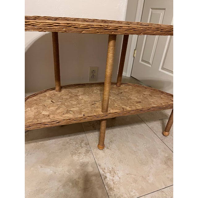 1970s Vintage Two-Tier Rattan Demilune Console Table With a Half-Moon Design For Sale - Image 4 of 12