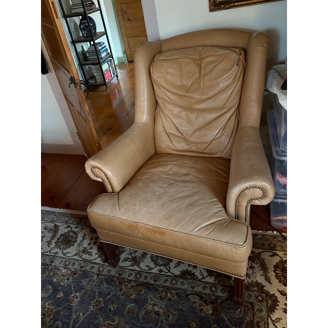 Mid-Century Modern 1990s Hickory Chair Leather Armchair For Sale - Image 3 of 13