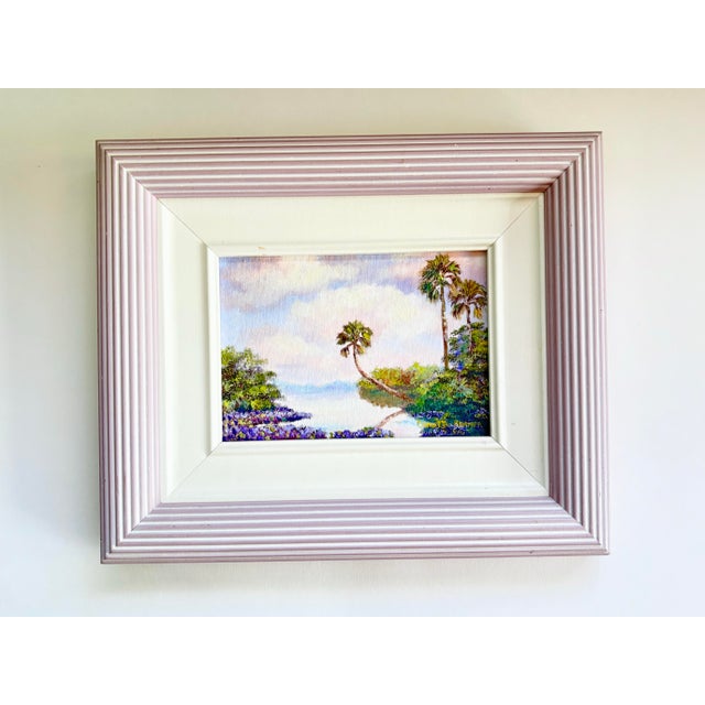 American Original Florida Highwaymen-Era Florida Coastal Landscape by Carolton Barron in Lilac Frame For Sale - Image 3 of 10