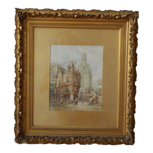 Heinrich Schafer Fecamp Normandy c.1815 German, Signed, Watercolor on Paper Laid on Board, Framed