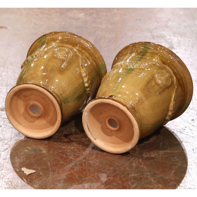 Pair of French Handmade Glazed Terracotta Planters by La Madeleine in Anduze For Sale - Image 10 of 10