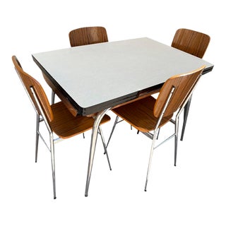 Light Yellow & Brown Formica Dining Table & Chairs Set, 1950s, Set of 5 For Sale