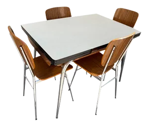 Light Yellow & Brown Formica Dining Table & Chairs Set, 1950s, Set of 5