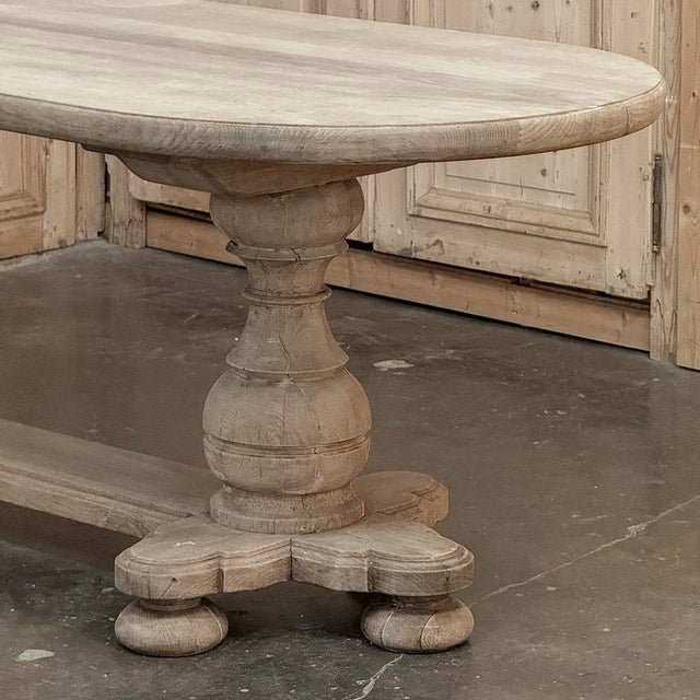 French Mid-Century Oval Trestle Table ~ Stripped Solid Oak For Sale - Image 9 of 18
