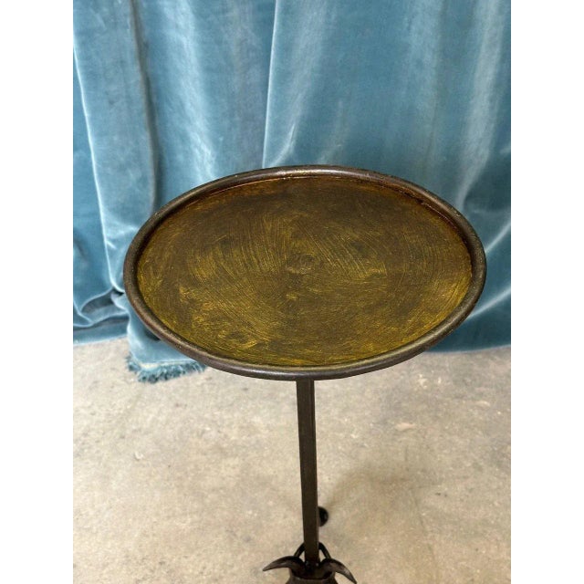 Handcrafted Spanish Iron Martini Table With Antique Gilt Top and Forged Tripod Base For Sale - Image 11 of 12