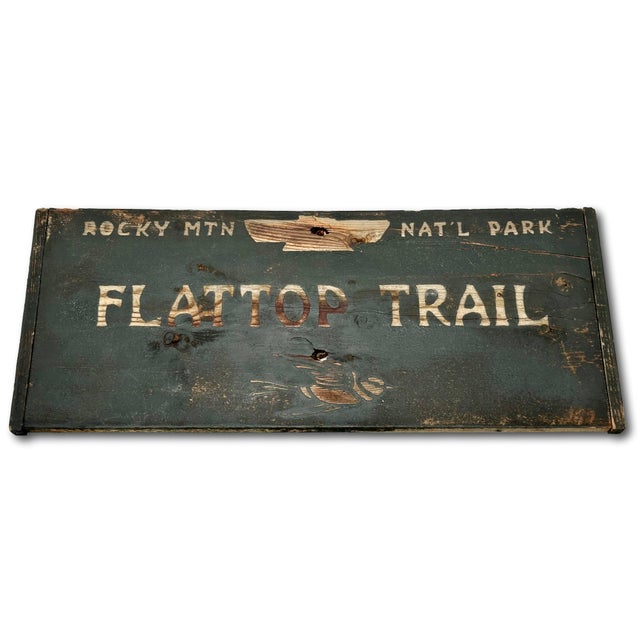 Authentic Old Aged & Weathered Hand Painted Wood Sign From Flattop Trail Rocky Mountian National Park Colorado For Sale - Image 17 of 18