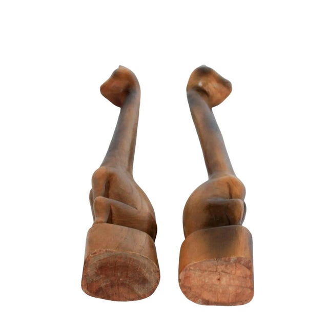 Pair of Mid-Century Carved Long Neck Cat Figurines For Sale - Image 12 of 12