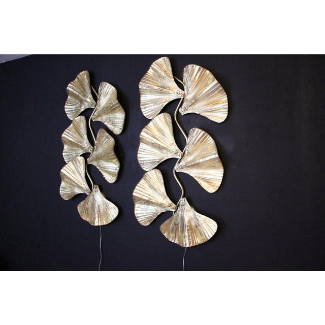 Golden Gingko Murano Glass Leaf Sconces in the style of Tommaso Barbi, 1990s, Set of 2 For Sale - Image 13 of 18