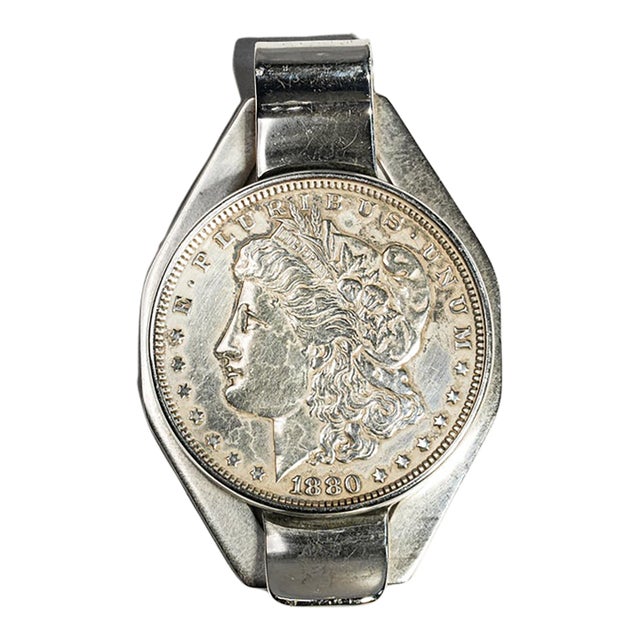 Nice Antique Sterling Silver 1880 Morgan Dollar Coin Money Cash Clip For Sale