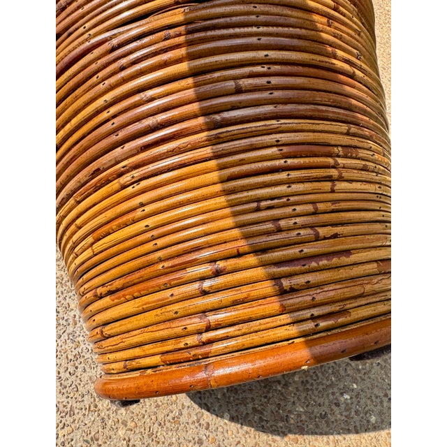 Mid 20th Century Large Vintage Crespi Style Pencil Reed Rattan Lidded Floor Basket For Sale - Image 5 of 11