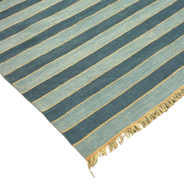 Rug & Kilim Vintage Dhurrie Rug, With Blue Stripes, From Rug & Kilim For Sale - Image 4 of 4