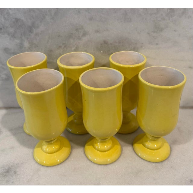 Transitional Set of 6 Vintage Yellow Pedestal Glasses For Sale - Image 3 of 12
