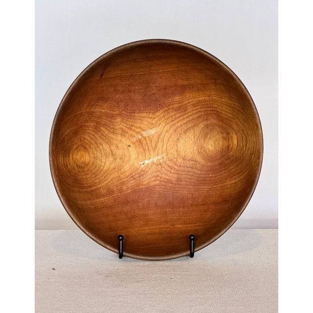 1800s Antique Hand Turned Wooden Bowl With Pedestal Detail, great American piece with incredible patina