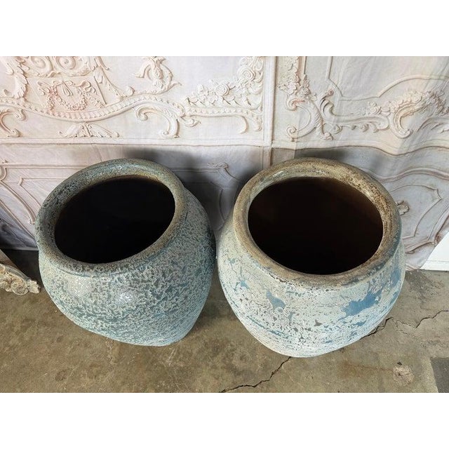 Pair of Antique Weathered Terracotta Garden Urns With Blue Patina For Sale - Image 11 of 12