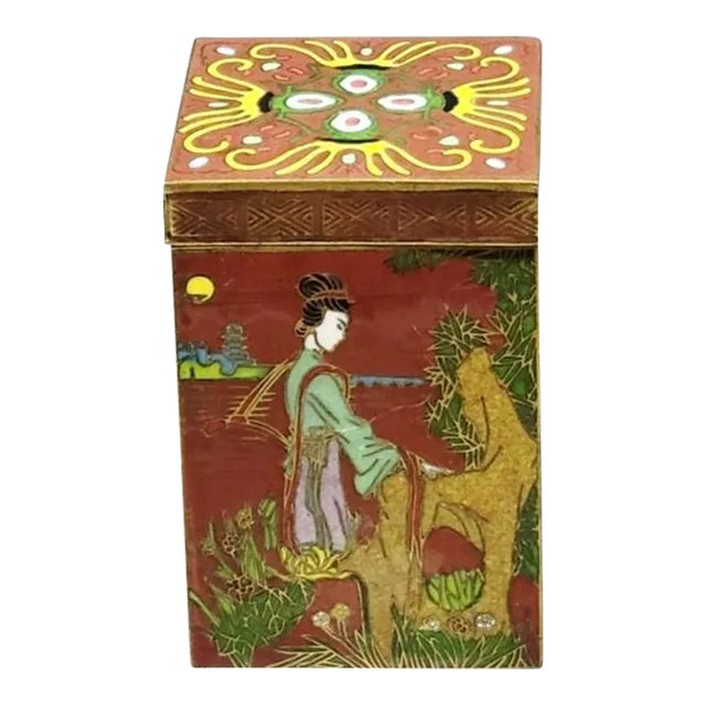 Old Chinese Cloisonne Tea Caddy Box For Sale