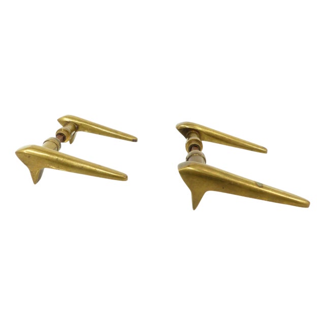 Modernist Brass Door Handles, 1950s-1960s, Set of 2 For Sale