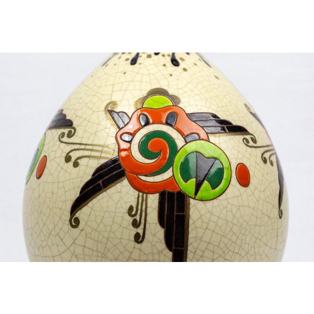 Art Deco Vase in Crackle-Glazed Ceramic with J. Martinache Decoration from Orchies Factory, France, 1930s For Sale - Image 15 of 16