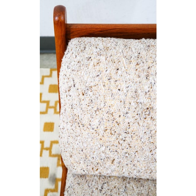 1960s Mid Century Danish Modern Lounge Chair Side Solid Teak Wool Denmark Oatmeal MCM For Sale - Image 4 of 12