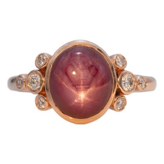 4.6Ct Star Ruby Ring With Earth-Mined Diamond Accents: Solid 14k Gold, 10x8mm For Sale