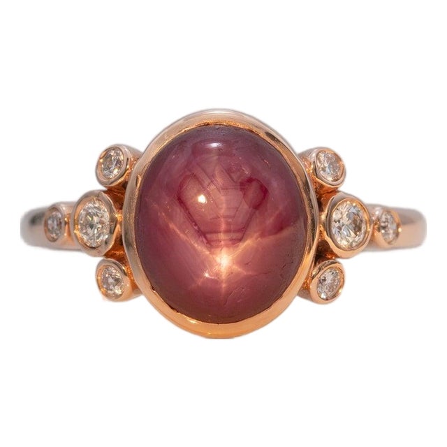 4.6Ct Star Ruby Ring With Earth-Mined Diamond Accents: Solid 14k Gold, 10x8mm For Sale