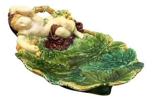 English Majolica Cherub Dish by Minton