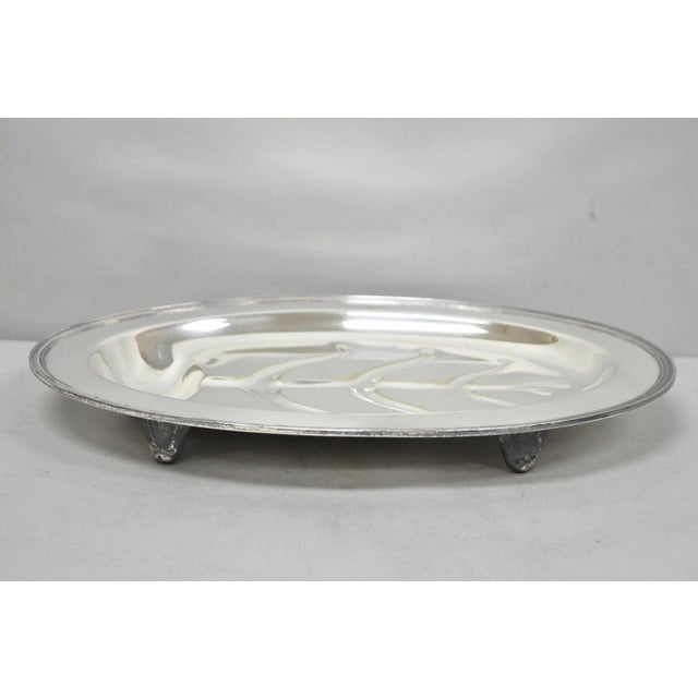 Traditional Vintage Crescent Regency Style Silver Plated Oval Cutlery Serving Platter Tray For Sale - Image 3 of 12