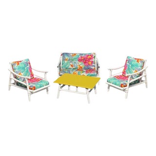 Restored 1950s Complete Childs Rattan Living-Room Set- 4 Pieces For Sale