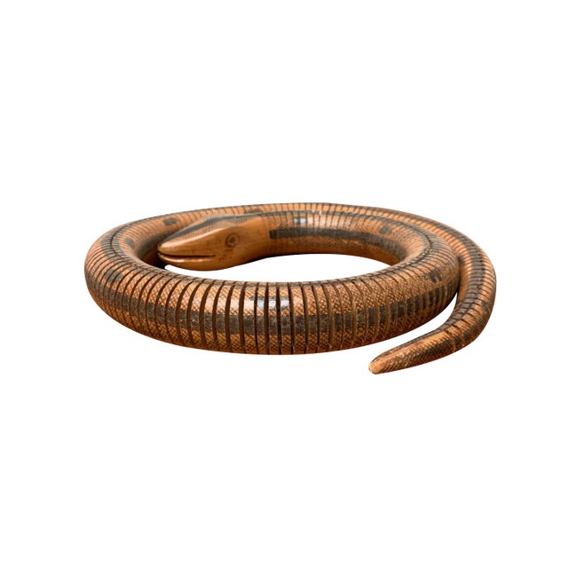 Vintage Flexible Wooden Snake Sculpture For Sale