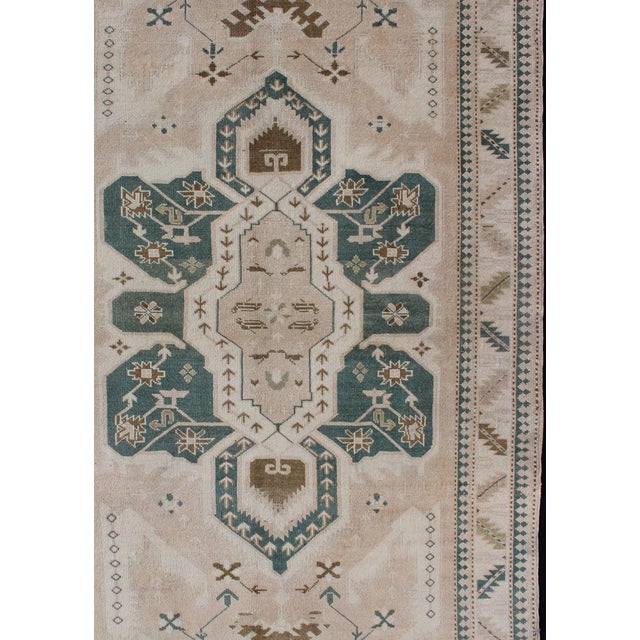 Tribal Vintage Turkish Oushak Rug Featuring Soft Ivory Field With Green 4'9 X 7'2 For Sale - Image 3 of 11