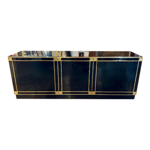 Modern Black Lacquer and Brass Sideboard After Pierre Cardin